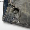 Jeans masculinos preto rua k77 # vintage pintado estiramento algodão denim motociclista fino ajuste calças plissadas para motocicleta276i