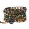 Bangle echt leer natuursteen edelsteen kristal kralen armband Vinage stijl groene steen handgeweven 5 wikkelarmband sieraden 230911