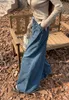 Kvinnors jeans baggy mörkblå hög midja blixtlås med breda ben byxor denim lapptäcke mopp för kvinna lös montering