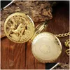 Pocket Watches 2021 Gold Clock Flower Deer Carving Design Mechanical Watch Fob Waist Chain Skeleton Hollow Steampunk Men Drop Delivery Dhfxz