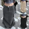 Skirts Ladies Bodycon Drawstring Skirt Y2K Low Waist Long With Side Pockets Ankle Length Stylish Hip Hop