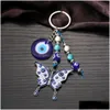 Llaveros Diseño clásico Azul turco Mal de ojo Llavero Colgantes de mariposa Elaboración de llavero Adorno colgante Joyería para regalo Gota D Dhum7
