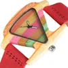 Wristwatches Unique Colorful Wood Watch Creative Triangle Shape Dial Hour Clock Women Quartz Leather Bracelet Women's Wrist Reloj Mujer 230911