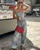 Tute da donna Pagliaccetti Pokiha Donna Chic Denim Bottoni senza spalline Canottiera Vintage Casual Backless Elastic Force Donna Streetwear Tute corte 230912