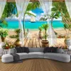 Personalizado 3d po papel de parede varanda areia praia mar vista 3d sala estar sofá quarto tv fundo mural papel de parede decoração casa 272s