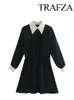 Basic Casual Dresses TRAFZA Fashion Elegant Black Short For Women Vintage Dress Autumn Woman Long Sleeve Mini 230912