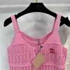 Women's Knits & Tees designer 2023 Summer New Miu Letter Embroidery Knitted Age Reducing Girl Style Sweet and Elegant Spicy Strap Top WAUN
