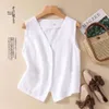 Fashionable Short Cotton Vest Single Lay Retro Casual Women Sleeveless Cardigan Top