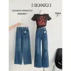 Calças de brim femininas rasgadas buraco namorado cintura alta perna larga calças jeans baggy jean mom calças