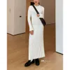 Stickad Womens Sexig klänning 2023 Autumn Winter Casual Large Pit Stripe Slim Round Neck Long Sleeve Bodycon Long Maxi Dresses For Woman