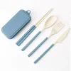 Vete Straw Folding Cutlery Set Kid Knife Fork Spoon Chopsticks Portable Dinnerware Kits Flatvaruuppsättning för resande camping G0912