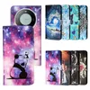 Étuis portefeuille en cuir PU pour Samsung S23 FE A24 A34 5G Huawei Mate 60 Pro Moto G14 Imprimer Dentelle Fleur Papillon Panda Tigre Tour Support Animal Flip Cover Pochette Sangle