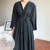 Sıradan Elbiseler Kore Büyük Boy Uzun Kollu Gömlek Etek 2023 Elegant Chip Kadınlar Küçük Retro Gevşek Uyum Doku Pileli Dantelli Elbise