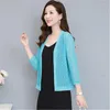 Women's Knits Korean Three Quarter Sleeve Lace Hollow Out Chiffon Cape Cardigan Thin Coat 2023 Summer Fashion Women Crochet Tops