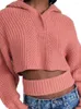 Kvinnors tröjor Pink Kinted tröja Kvinnor V-ringade huva virkade tröjor Spring Autumn Winter Casual Sweet Jumper Y2K Top Streetwear