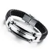 Bangle XQNI Vintage Leather Wrap Bracelet For Man Fashion Handmade Knitted Bangle Black Color Full Steel Cross Men Jewelry 230911