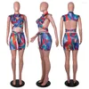 Arbeitskleider Tie Dye Print Neckholder Zweiteiliges Set Frauen Sexy Bandage Kreuz Rückenfrei Crop Top Miniröcke Club Party Sets Outfits Kleidung