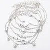 Anklets 5pcs/set Bohemia Silver Foot Beach Heart Palm Anchor Infinity Anklet Bracelet Luxury Chain Women's Jewelry