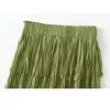 التنانير Green Beige Slim Tassels Cake Skirt Women 2023 Spring Summer Mid Long High High Pheist Plate Female Sweet Party Lady