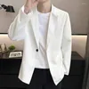 Trajes de hombre chaqueta Blazer informal blanco y negro elegante traje de gran tamaño abrigo masculino sólido un botón prendas de vestir exteriores sueltas