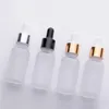 15 ml Clear Frost Glass Droper Bottle Cosmetic 20 ml eteriska oljeflaskor med guld Silver Black Cap Huhpx