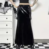 Skirts Dark Wind Sexy Slim Hundred Long High-waisted Velvet Cock-eye Webbing Split Half-body Skirt 2023