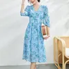 Casual Dresses Women's Fashion Blue Floral 23 Spring Summer Ladies Sexy Shirt Office Work Daily Beachwear Fairy Body Con Dress