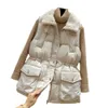 Frühling koreanischen Stil lose Daunen Baumwolle Weste Damen mittlere Größe zusammengesetzte Lammhaar Taille Jacke