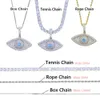 Hanger Kettingen Iced Out Bling Lucky Eye Hanger Ketting Met 5mm Tennisketting Goud Zilver Kleur Zirkoon Eye Choker Dames heren Hip Hop Sieraden 230911