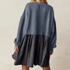 Basic Casual Dresses Women Oversized Knit Dress Asymmetrical Hem Flowy Pleated Solid Color A Line Daily Commuting 230912