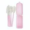 Vete Straw Folding Cutlery Set Kid Knife Fork Spoon Chopsticks Portable Dinnerware Kits Flatvaruuppsättning för resande camping G0912