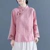 Ethnische Kleidung Chinesisches Hemd Traditionelle Damenbekleidung Retrolange Ärmel Baumwolle Leinen Hanfu Qipao Damen Top Weibliches Cheongsam 230911