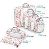 Gonex 6pcs Travel Compression Packing Cubes Set Water Repellent Polyester Flower Printed Travel Clothes Organizers Luggage Bags T2262O