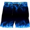Pantaloncini da uomo stampati in 3D da spiaggia ad asciugatura rapida Blue Flame Fitness con divertente stampa di strada Moda 2023