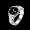 Cluster Ringen 925 Sterling Zilver Voor Vrouwen Mannen Kristal Zwart Horloge Elegante Mode Party Geschenken Meisje Student Charme Bruiloft Top Sieraden