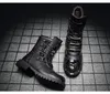 Botas masculinas de inverno para motocicleta, calçados punk rock de cano médio, couro legítimo preto, cano alto masculino, bota casual 38-46 para meninos, botas de festa