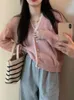 Puntos para mujer Ezgaga Sweet Punto Cardigan Mujeres Lace Patchwork V Cuello Otoño Manga larga Suéter recortado Outwear Tops femeninos Elegante