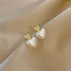 Stud Earrings Trendy Exquisite 14k Real Gold Plating Peach Heart Pearl For Women Girl Jewelry Zircon S925 Silver Needle Gift