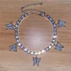 Bracelets de cheville Argent Mode Papillon Pied Chaîne Strass Cristal Bracelet Boho Plage Pour Femmes Sandales En Gros