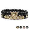 Boule de cristal ethnique creux Rivet bracelets porte-bonheur ensemble pour femmes hommes bijoux mat perlé Bracelet accessoires 3356