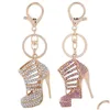 Keychains Lanyards Crystal High Heels Shoes Key Chains Rings Shoe Pendant Car Bag Keyrings For Women Girl Gift Drop Delivery Fashion A Dhh5U