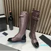 Designer - botas até o joelho de couro preto com cadarço e sapatos de inverno de grife