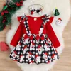 Clothing Sets 1-5 Years Christmas Baby Girls Long Sleeves Ruffle Babysuit Romper Top Printed Skirt Outfits Cute Clothes Set 1 2 3 4 5 Years 230912