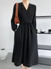 Sukienki swobodne w stylu francuskiego plisowanego sukienki z długim rękawem 2023 Delikatna talia w talii w talii damska szyfonowa elegancka
