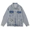 Herenjassen LACIBLE Spider Applique Borduren Denim Jas Meerdere Zakken Overjas Lente Herfst Effen Kleur Mannen Vrouwen Jas 230912