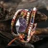 Bangle Est Unikalne Chakra Naturalne Kamienie Urok 5 pasm Bransoletki ręcznie robione Bransoletka Boho Kobiety skórzana bransoletka 230911