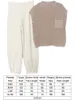 TYHRU Conjuntos de suéter de dos piezas para mujer Conjuntos de suéter de punto sin mangas Tops y pantalones de cintura alta Conjuntos de salón de chándal