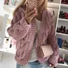 Cardigan tricoté chaud à fil épais et rugueux pour femme, pull-over de souhait, automne/hiver, européen et américain, 2023