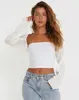 Tricots pour femmes T-shirts Vintage Y2K Crochet Cardigans Crop Tops À Manches Longues Smock Tops Chic Femmes Tricoté Haussement D'épaules Pull 90s T-shirt Streetwear 230912