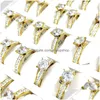 Band Rings 10Pcs/Lot Stainless Steel Band Ring Big Zircon Crystal Rhinestone Women Size 6 To 11 Wedding Gift Jewelry Drop Delivery Dhojh
